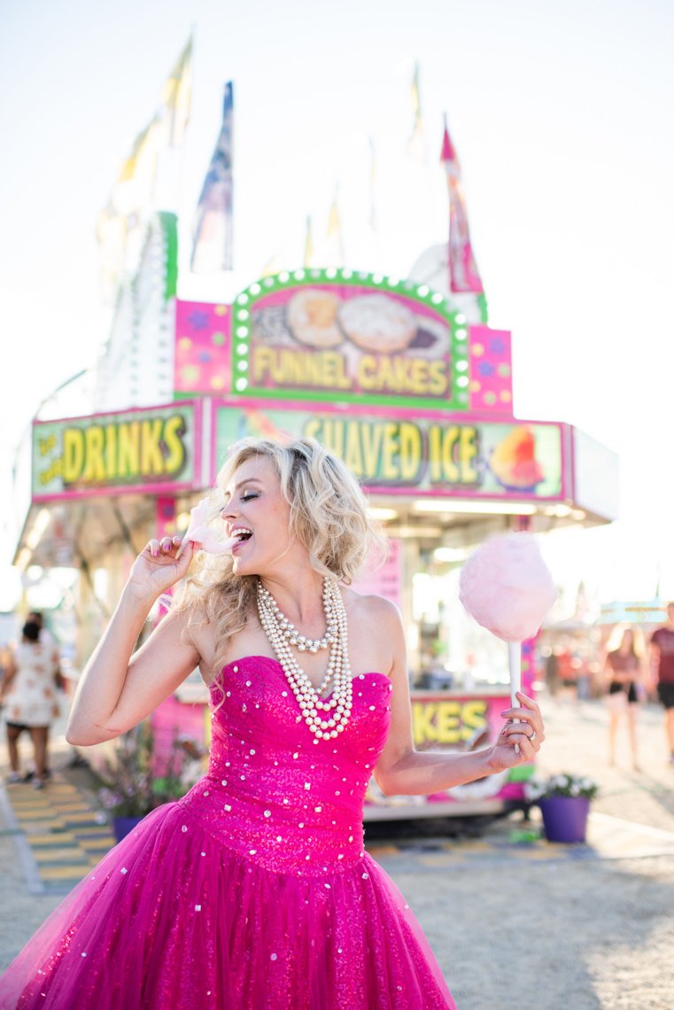 Commercial fashion photo of a model in pink dress at Rochester mn fair