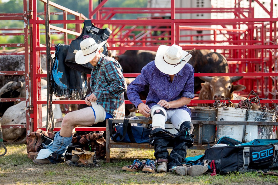 Cowboys getting ready at rochester mn rodeo - editorial photo