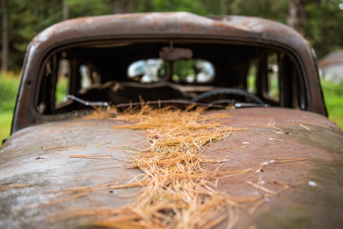 hood of abandoned Chrysler Royal